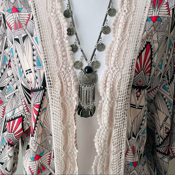 🔥SALE Xhilaration kimono crochet lace Art Deco size XS boho - Picture 11 of 14